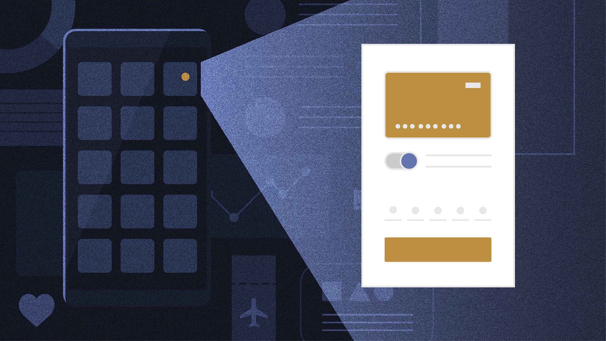 Style frame: a glowing phone card with a gold Arianee certificate in a dark navy interface
