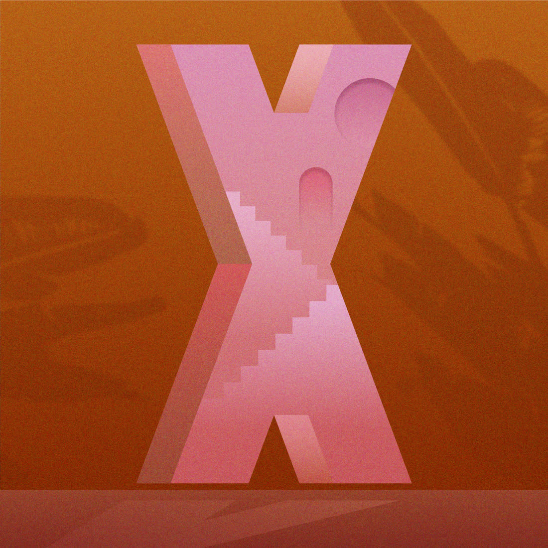 Letter X as a pink staircase, 36 Days of Type