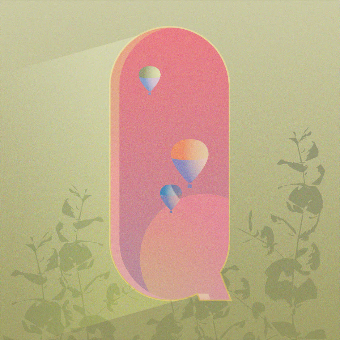 Letter Q holding hot-air balloons, 36 Days of Type